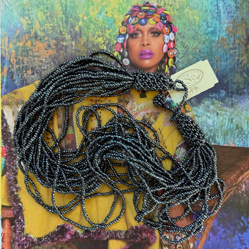 CATHERINE STEIN Black Multi-Strand Beaded Necklace